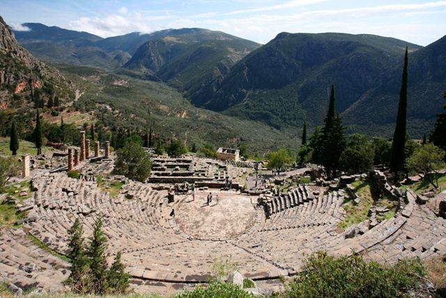 Delphi archaeological site - Theatre overlooking the Delphic landscape 